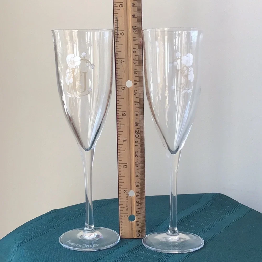 Perrier-Jouët‎ Crystal Champagne Flutes Set of 2 PJ Iconic Glasses